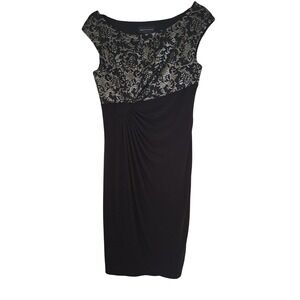Connected Apparel Sheath Dress Womens Gold Black Lace Ruched Cocktail Formal